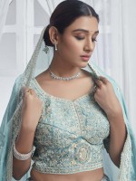 Sky Blue Pure Organza Lehenga Choli